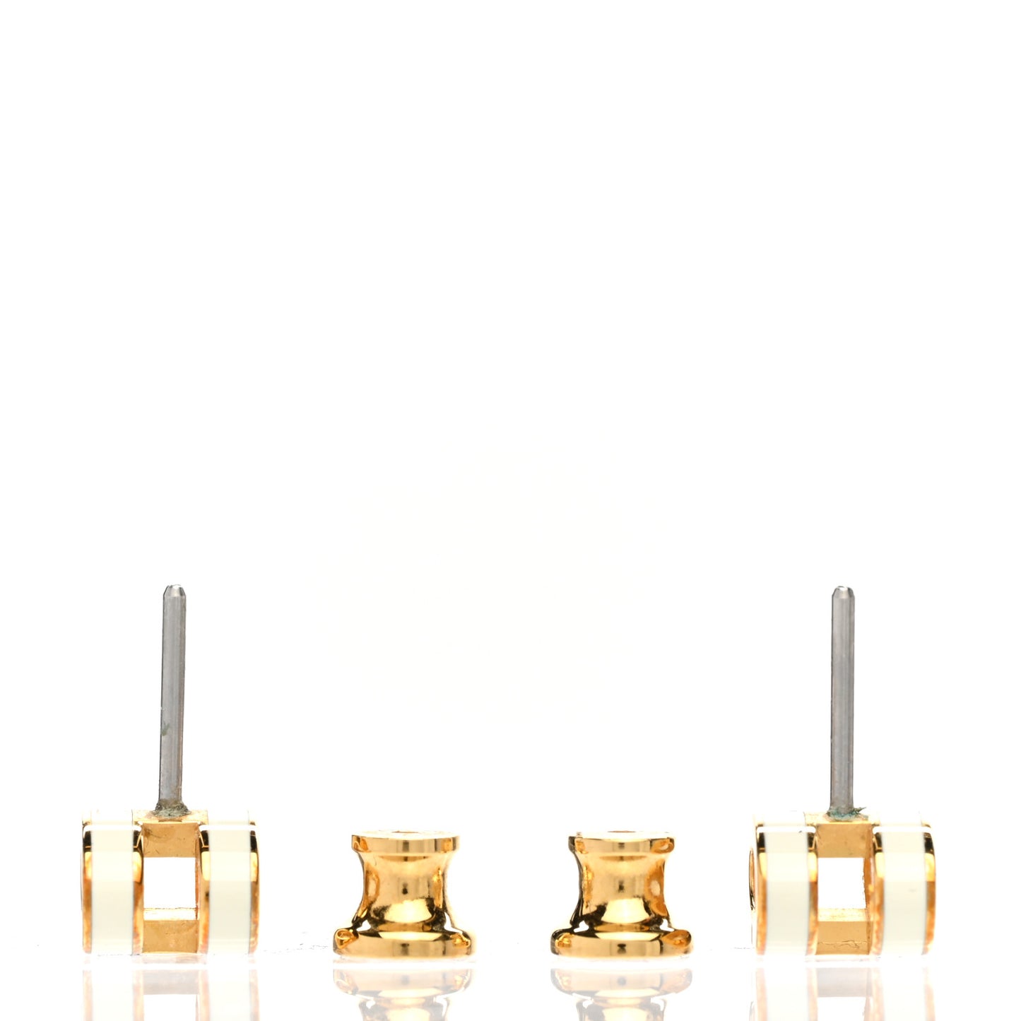 Gold Lacquered Mini Pop H Earrings White