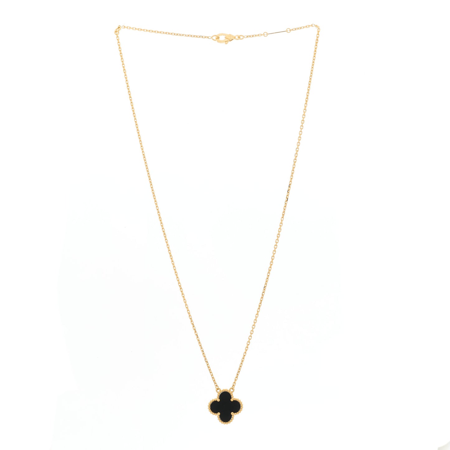 18K Yellow Gold Black Onyx Vintage Alhambra Pendant Necklace