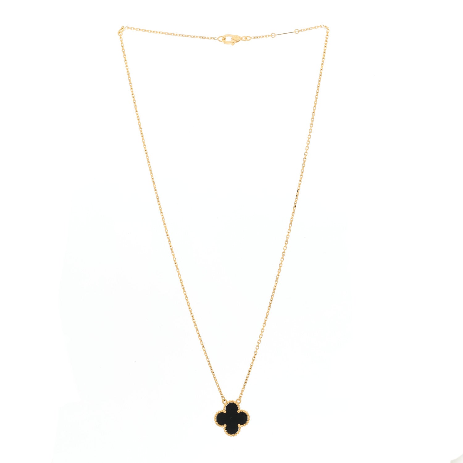Van Cleef & Arpels 18K Yellow Gold Black Onyx Vintage Alhambra Pendant Necklace 3 of 5