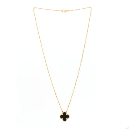 Van Cleef & Arpels 18K Yellow Gold Black Onyx Vintage Alhambra Pendant Necklace 3 of 5