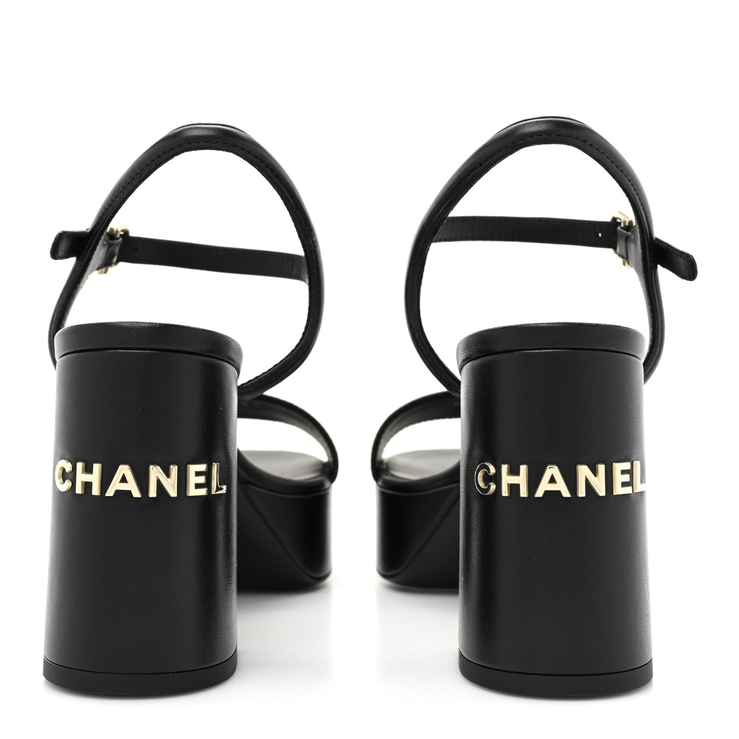 Chanel Lambskin Logo Platform Sandals 37 Black 4 of 9