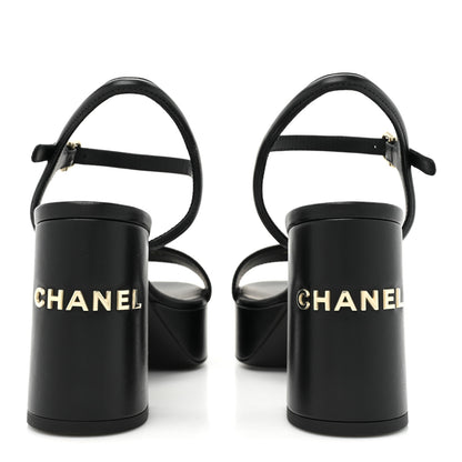 Chanel Lambskin Logo Platform Sandals 37 Black 4 of 9