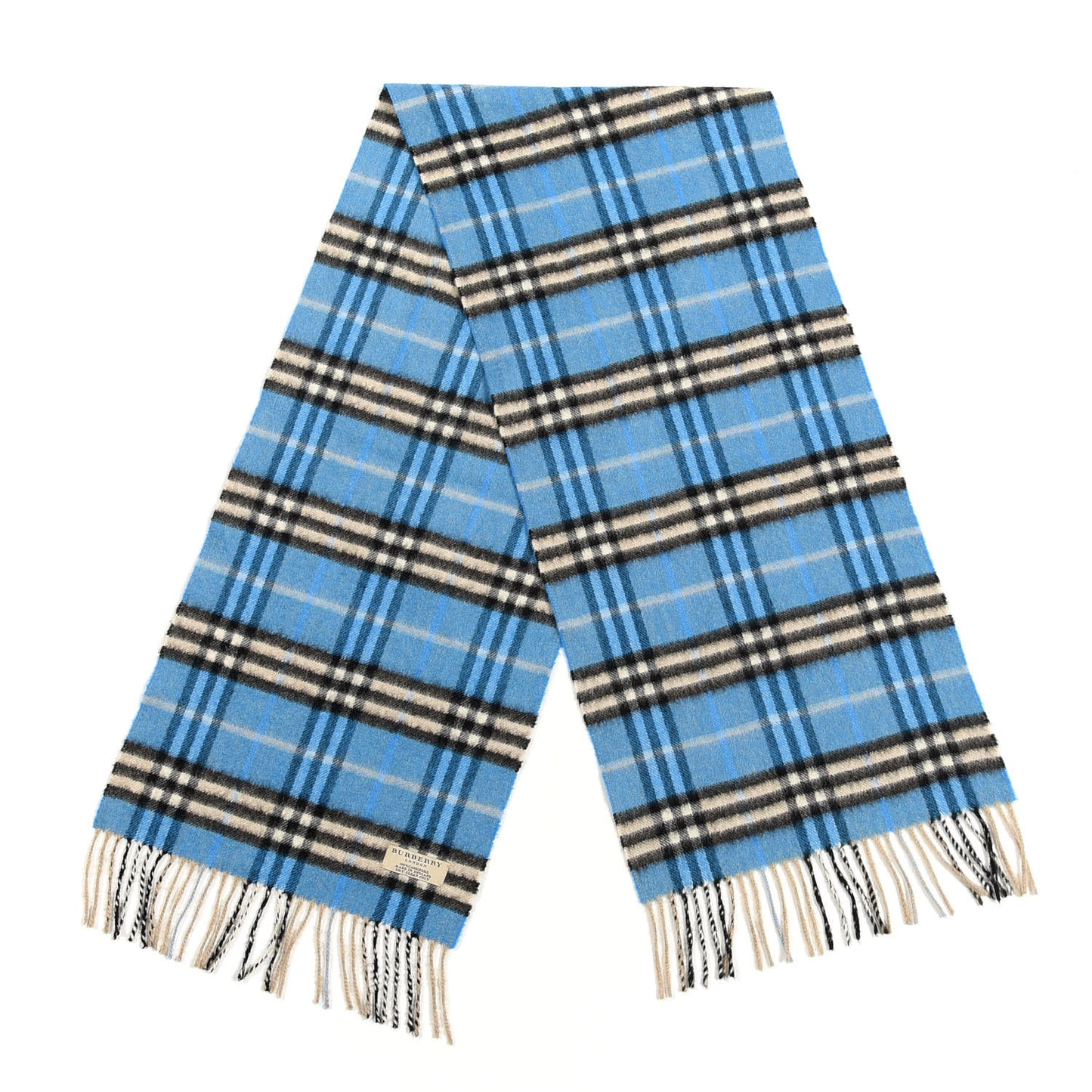 Cashmere Vintage Check Fringe Scarf Blue
