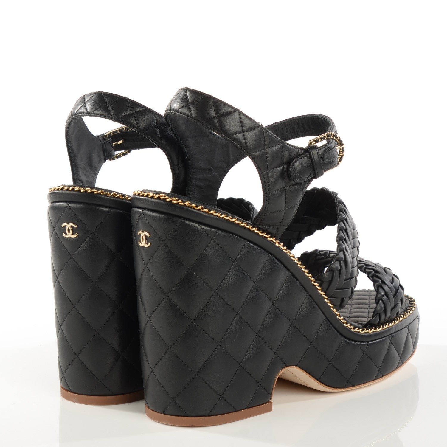 Chanel Calfskin Quilted Chain Sandals 41 Black 4 of 8