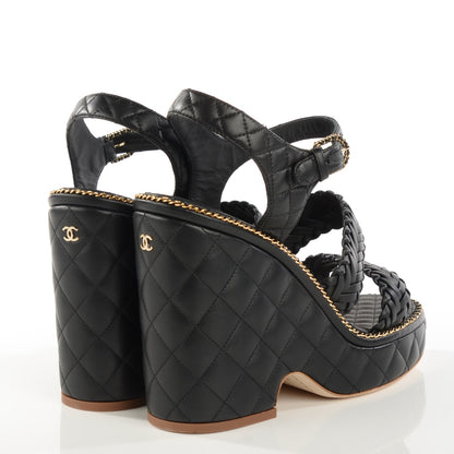 Chanel Calfskin Quilted Chain Sandals 41 Black 4 of 8