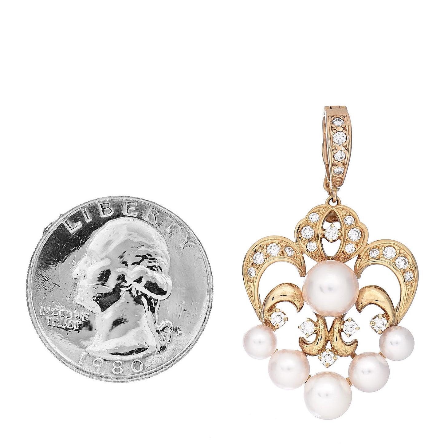 18K Yellow Gold Diamond Akoya Pearl 4.5-7.5mm Enhancer Pendant