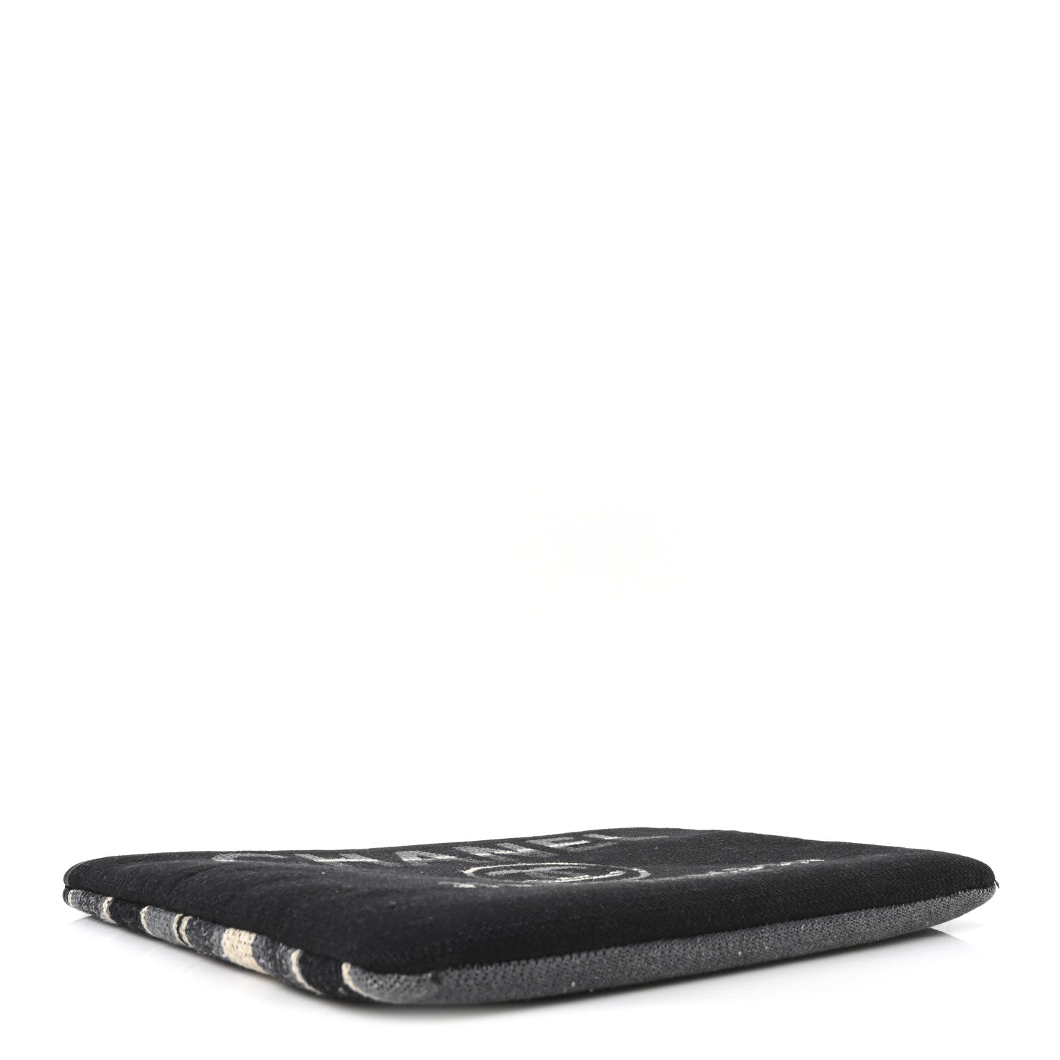 Chanel Striped Canvas Large Deauville Cosmetic Pouch Black 4 of 10