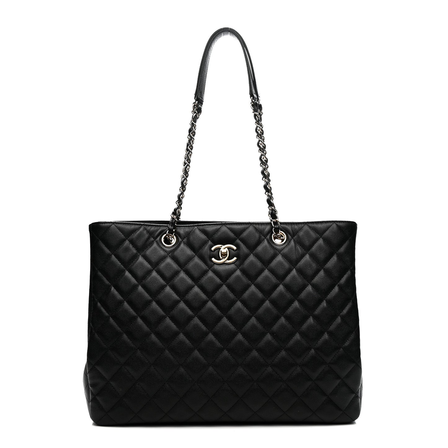 Caviar Quilted Large Shopping Tote Black