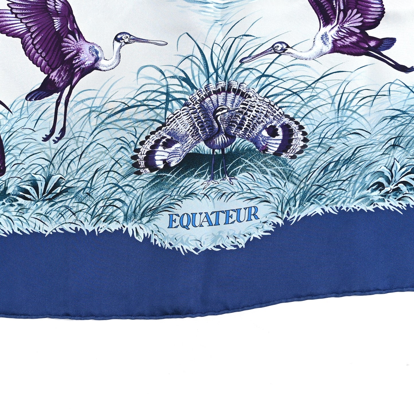 Silk Wash Equateur 90 Scarf Marine Creme Violet