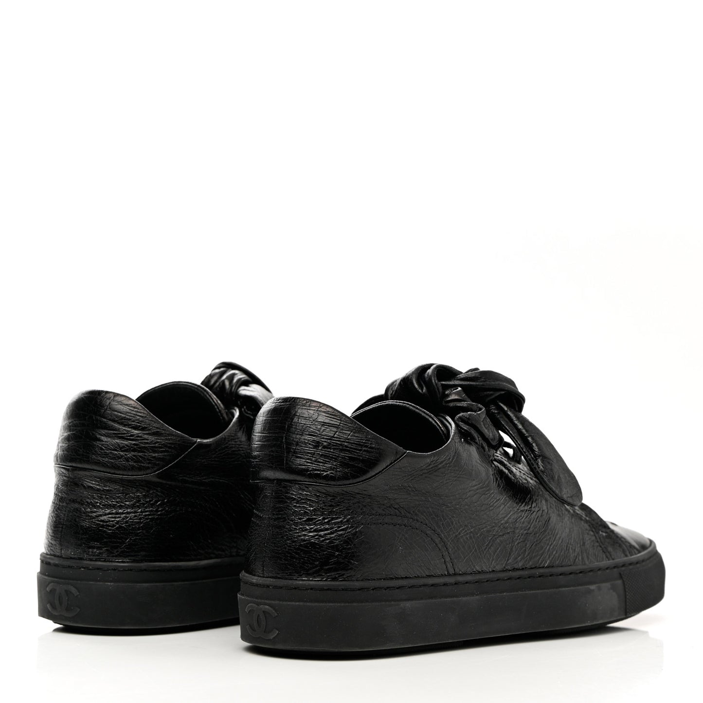Crumpled Calfskin Womens CC Bow Sneakers 37 Black