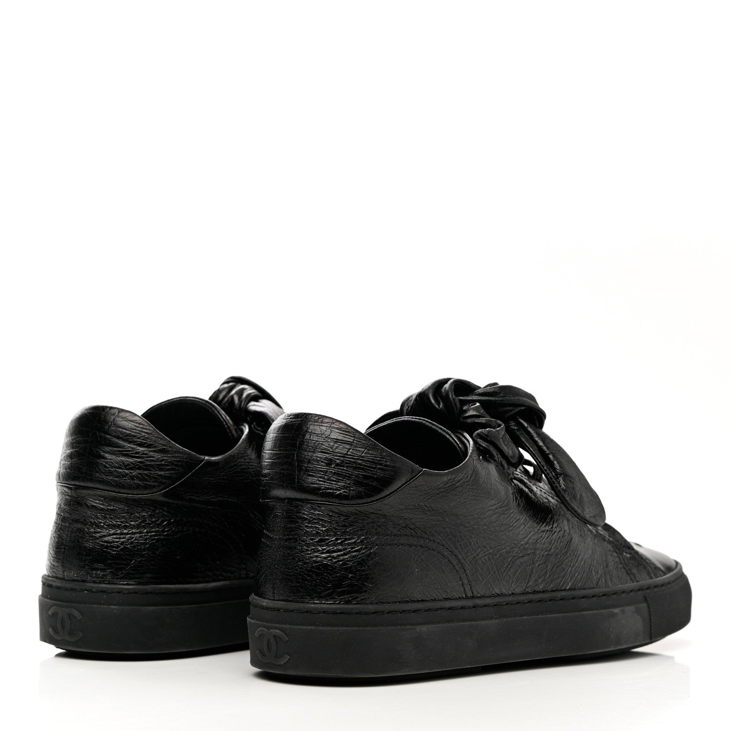 Chanel Crumpled Calfskin Womens CC Bow Sneakers 37 Black 4 of 13