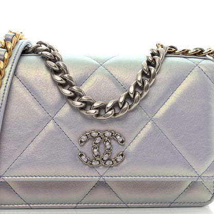 Chanel Iridescent Calfskin Quilted Chanel 19 Wallet On Chain WOC Light Purple 5 of 12