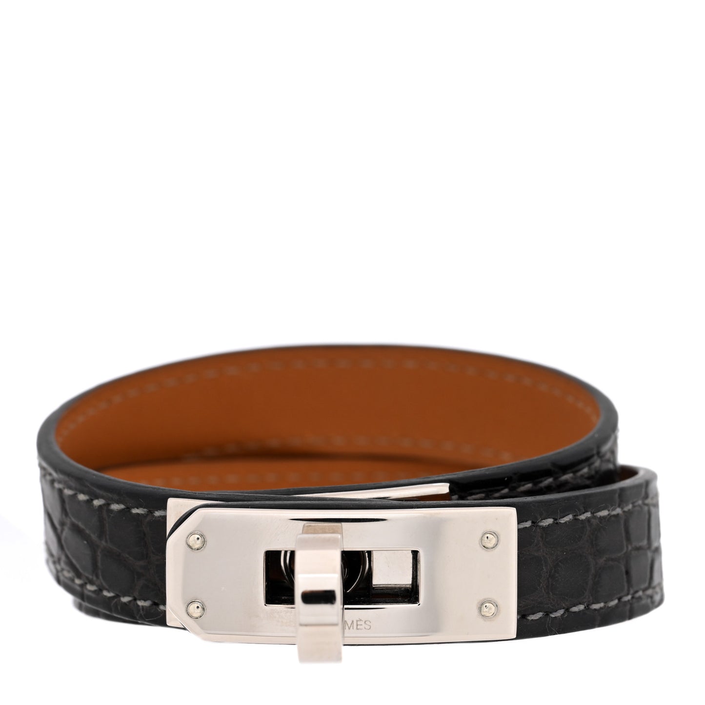 Shiny Alligator Kelly Double Tour Bracelet S Black