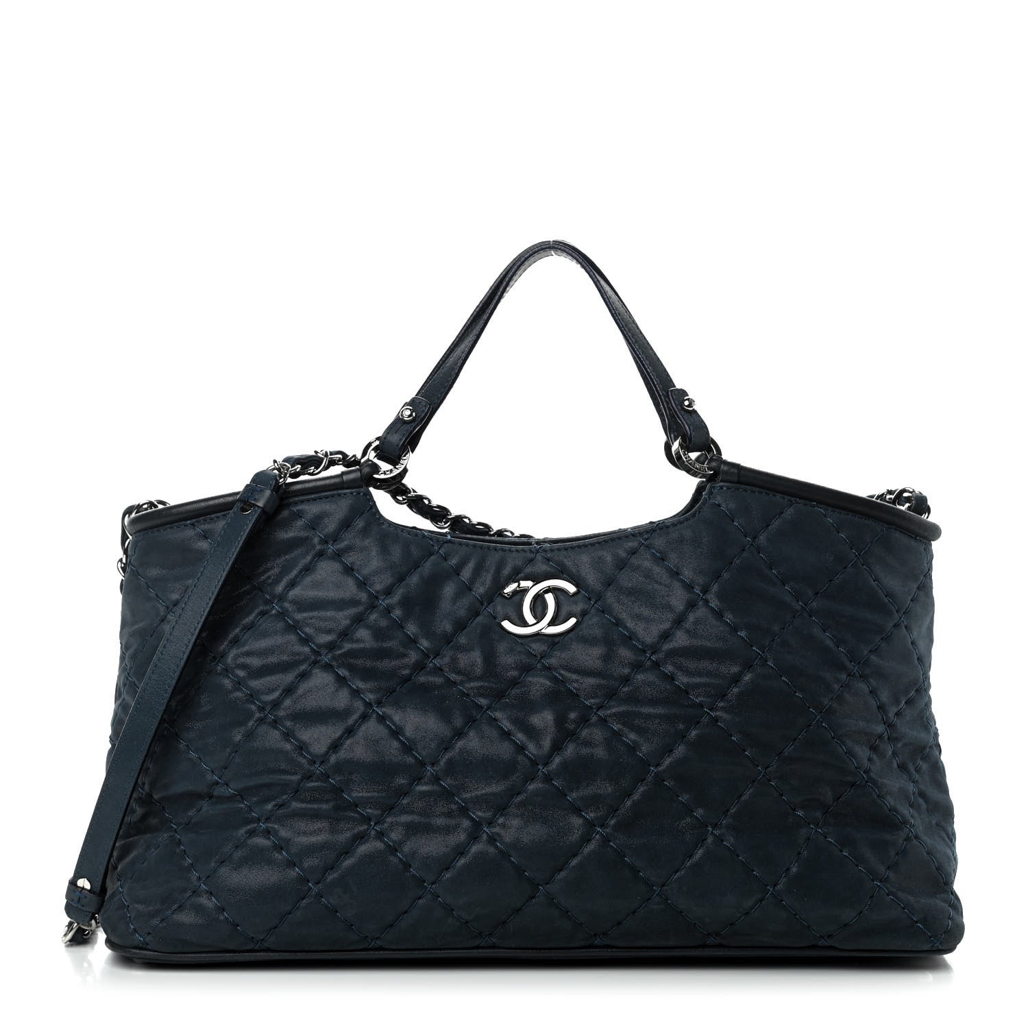 Chanel Iridescent Calfskin Quilted Small Sea Hit Tote Navy 1 of 10