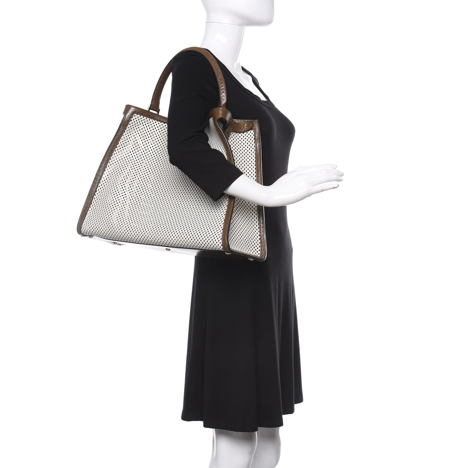 Fendi Vitello Liberty Glossy Lambskin Perforated Large Peekaboo X-Lite White Ice Rust Maya 2 of 8