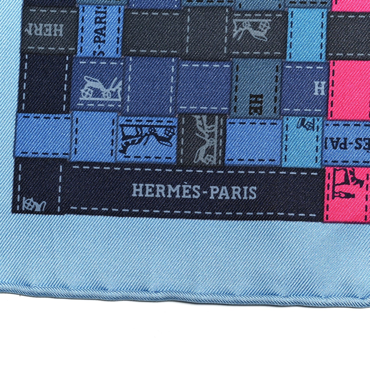 Silk Bolduc Au Carre Scarf 90 Bleu Jean Rose Vif