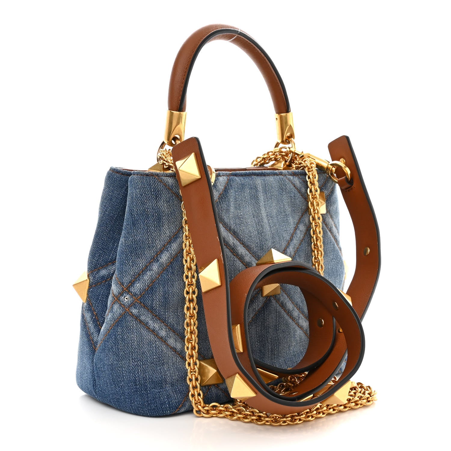 Valentino Garavani Denim Small Roman Stud The Handle Bag Light Denim Selleria 3 of 11