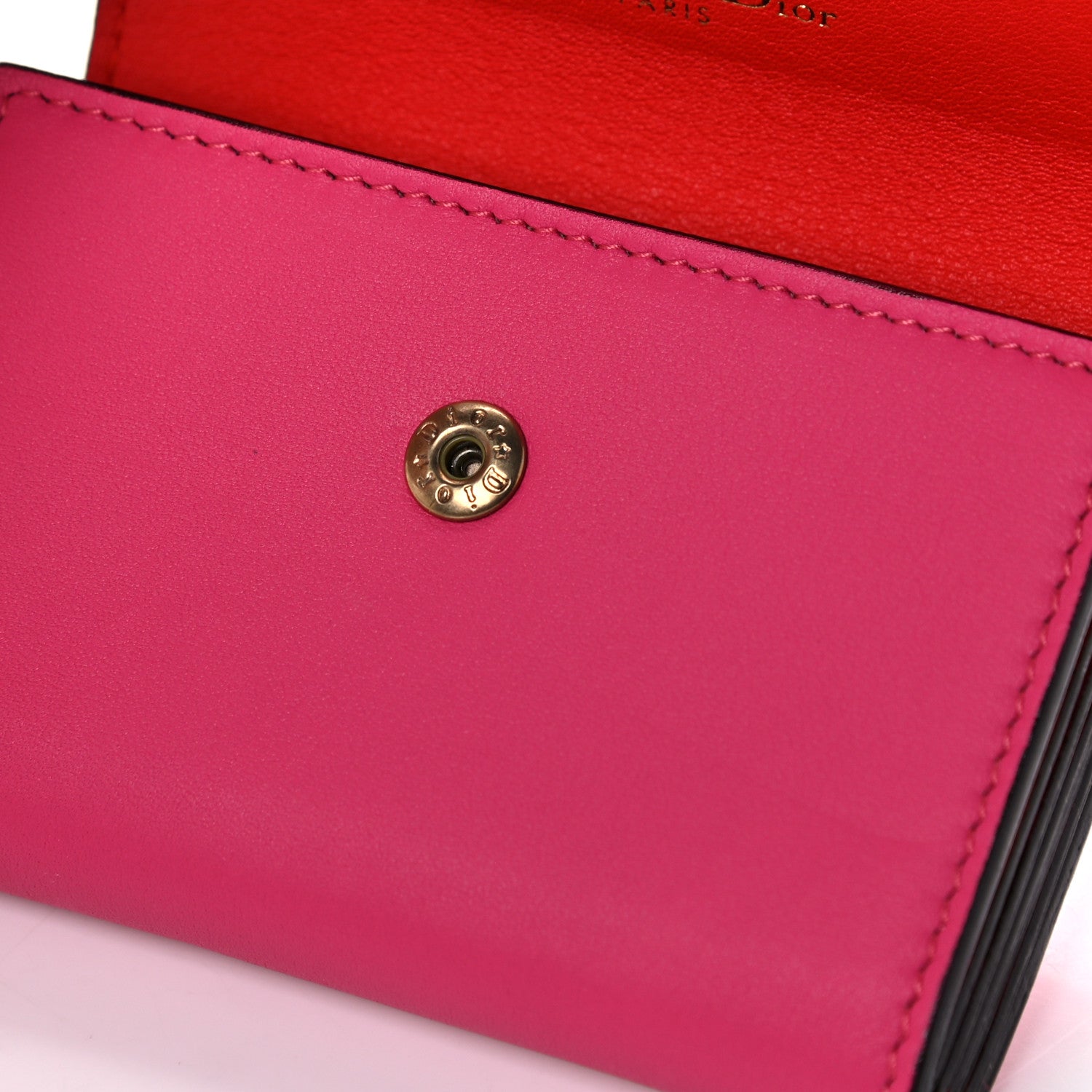 Christian Dior Smooth Calfskin Bi-Color Diorissimo Card Holder Pink Red 10 of 10