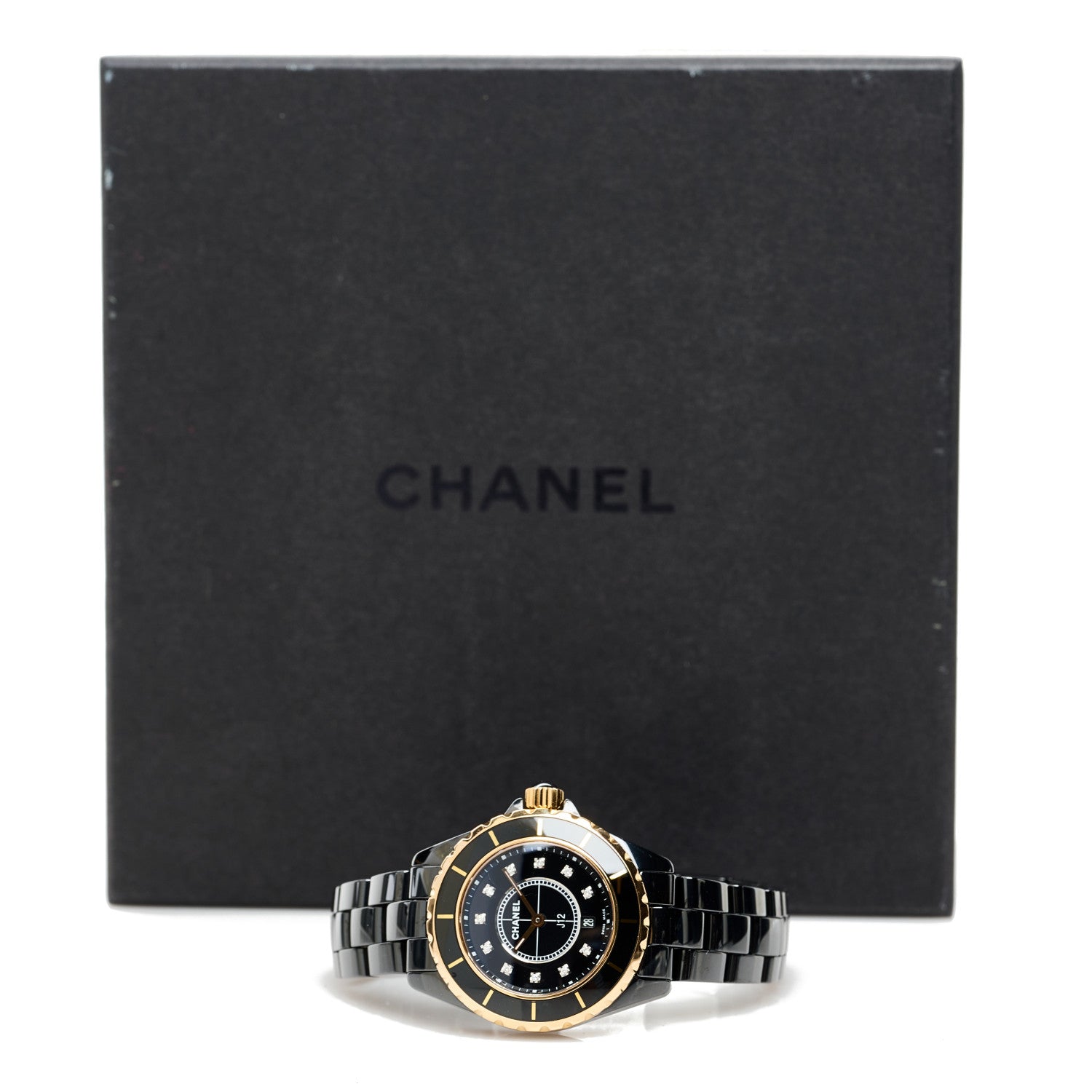 Chanel Stainless Steel 18K Yellow Gold Ceramic Diamond 33mm J12 Quartz Watch Black 5 of 5