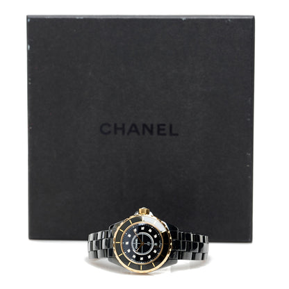 Chanel Stainless Steel 18K Yellow Gold Ceramic Diamond 33mm J12 Quartz Watch Black 5 of 5