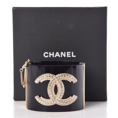 Chanel Resin Crystal Baguette CC Wide Cuff Black 5 of 5
