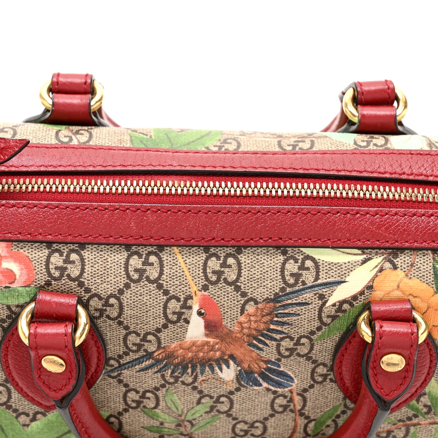 Gucci GG Supreme Monogram Tian Small Boston Beige Multicolor Red 11 of 13