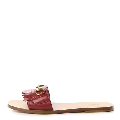 Gucci Malaga Kid Fringe Horsebit Slide Sandals 39 Hibiscus Red 1 of 10