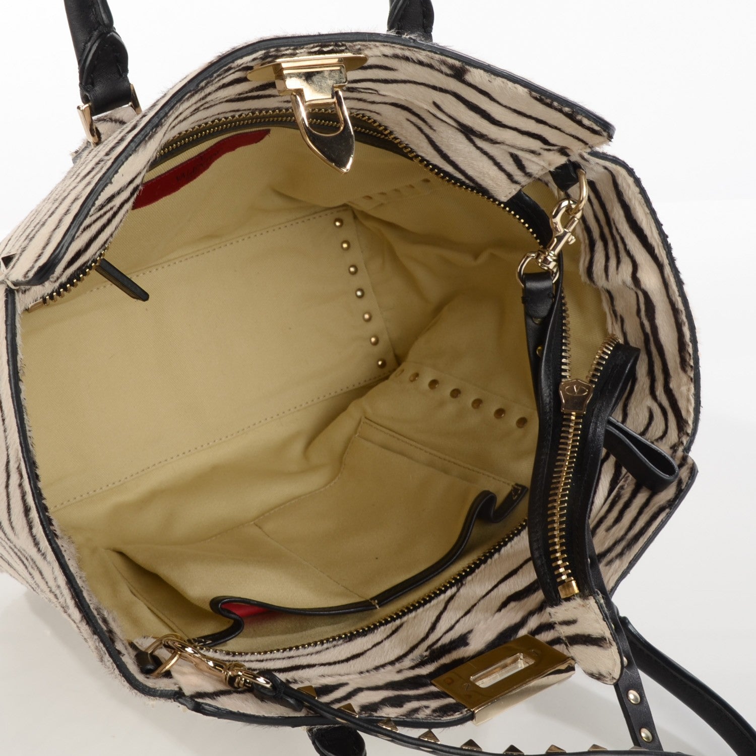 Valentino Garavani Zebra Print Calf Hair Rockstud Double Handle Tote 8 of 9