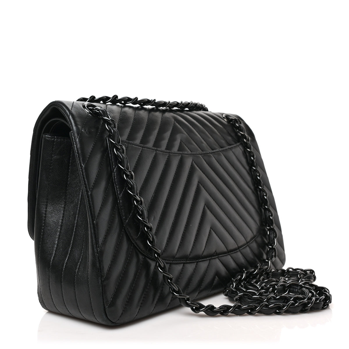 Lambskin Chevron Quilted Jumbo Double Flap So Black