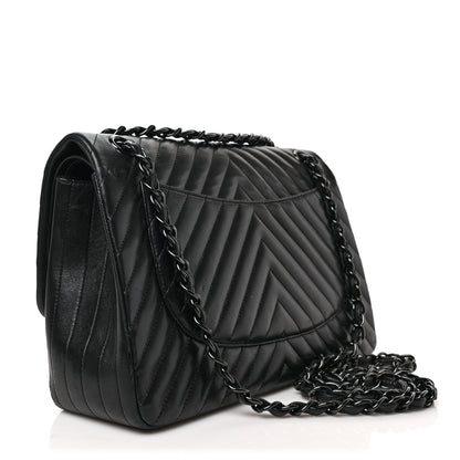 Chanel Lambskin Chevron Quilted Jumbo Double Flap So Black 3 of 10