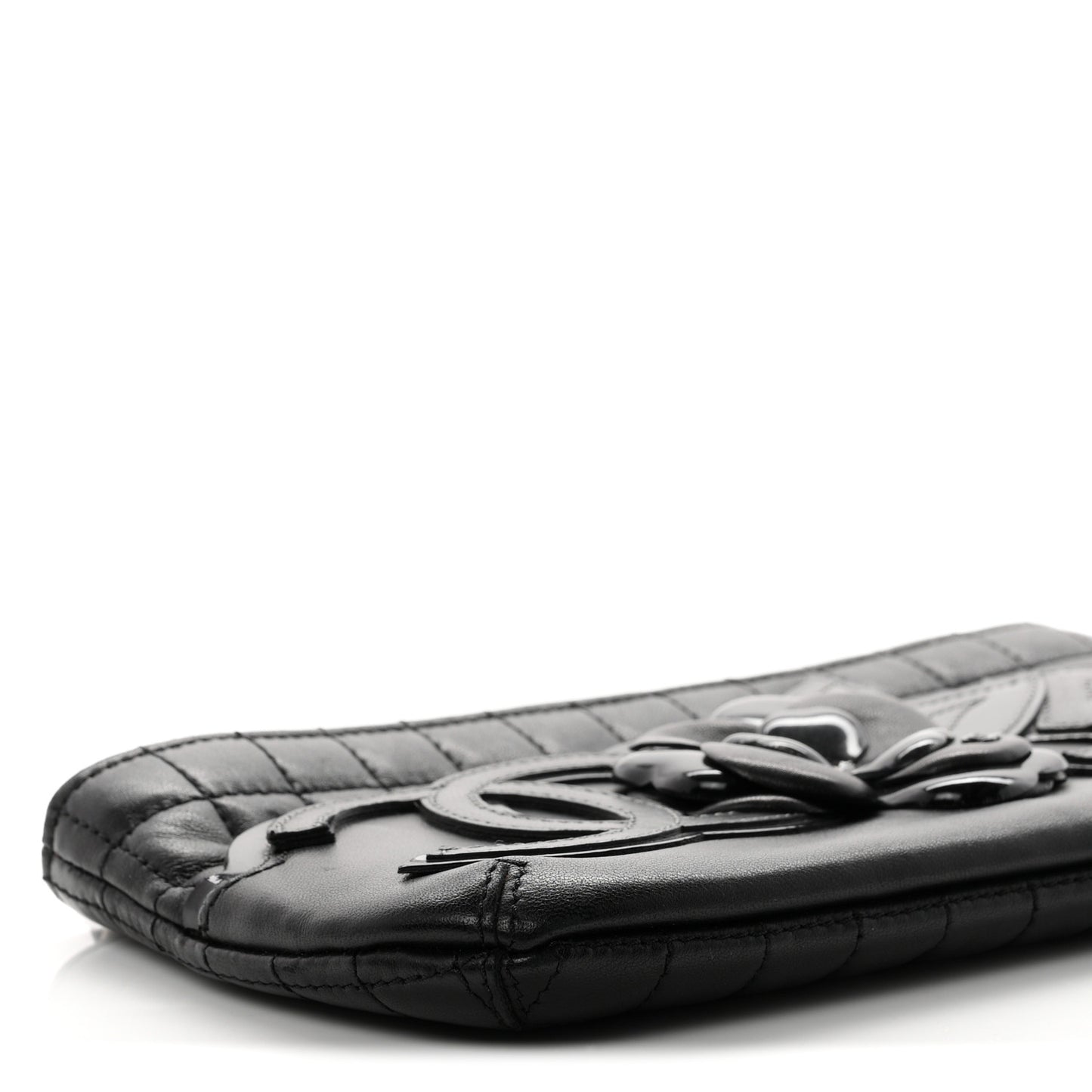 Lambskin Camellia No. 5 Chain Pouch Black