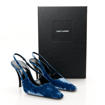 Saint Laurent Velvet Tom 90 Dream Slingback Pumps 36.5 Denim 10 of 10