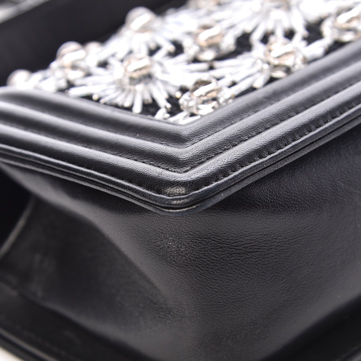Lambskin Satin LED Metal Small Boy Flap Black