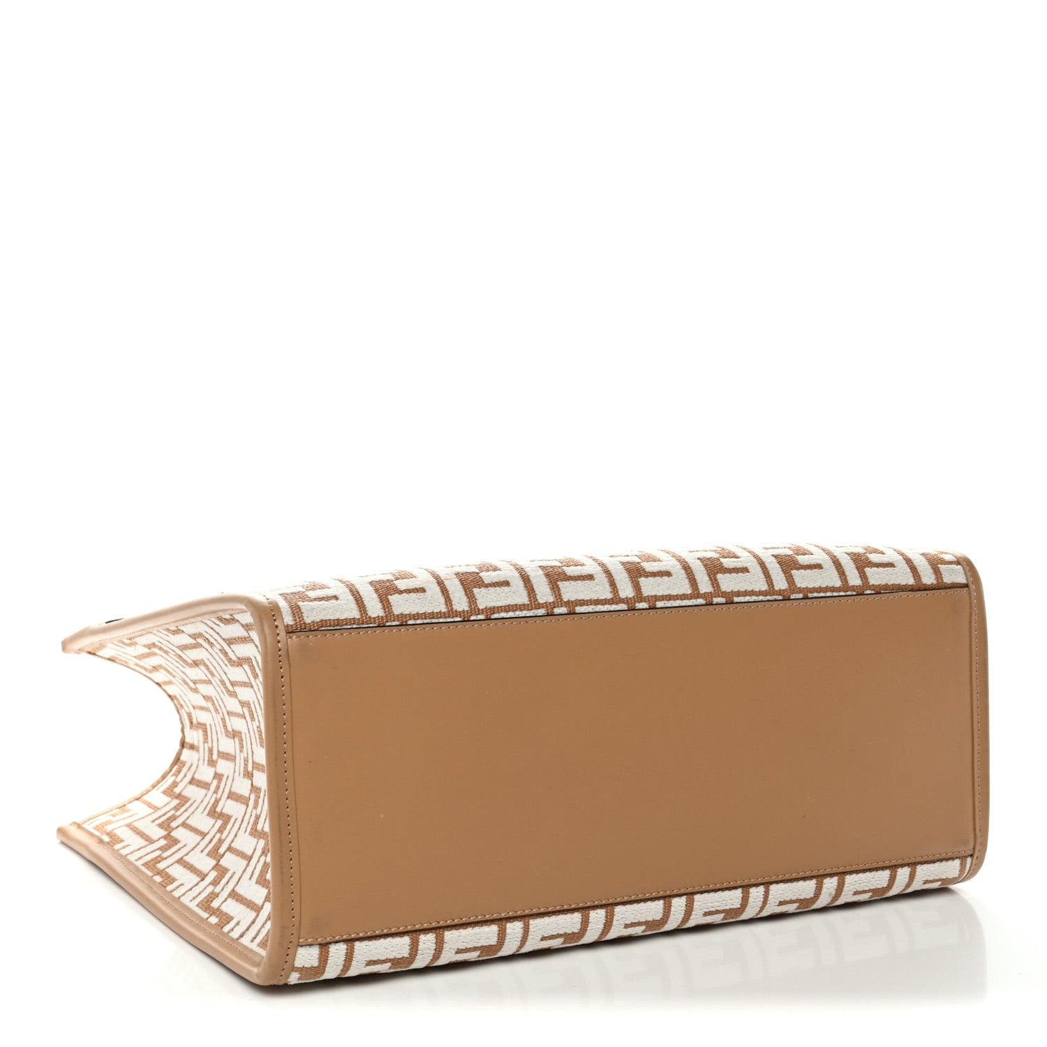 Fendi Woven Fabric Calfskin FF Medium Fendi Sunshine Shopper Tote Natural White Dark Honey 4 of 10