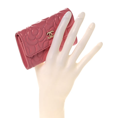 Chanel Caviar Camellia Embossed Card Holder Wallet Pink 2 of 9