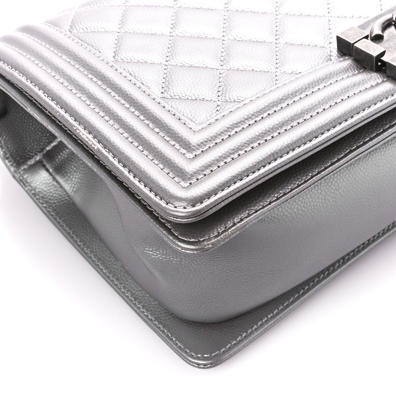 Chanel Metallic Caviar Quilted Medium Boy Flap Silver 9 of 10