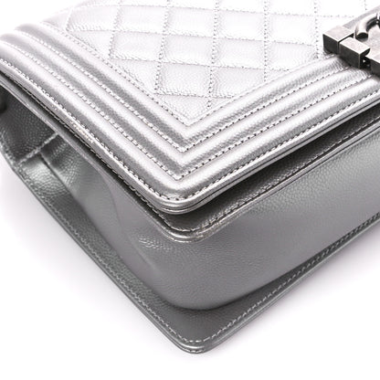 Chanel Metallic Caviar Quilted Medium Boy Flap Silver 9 of 10