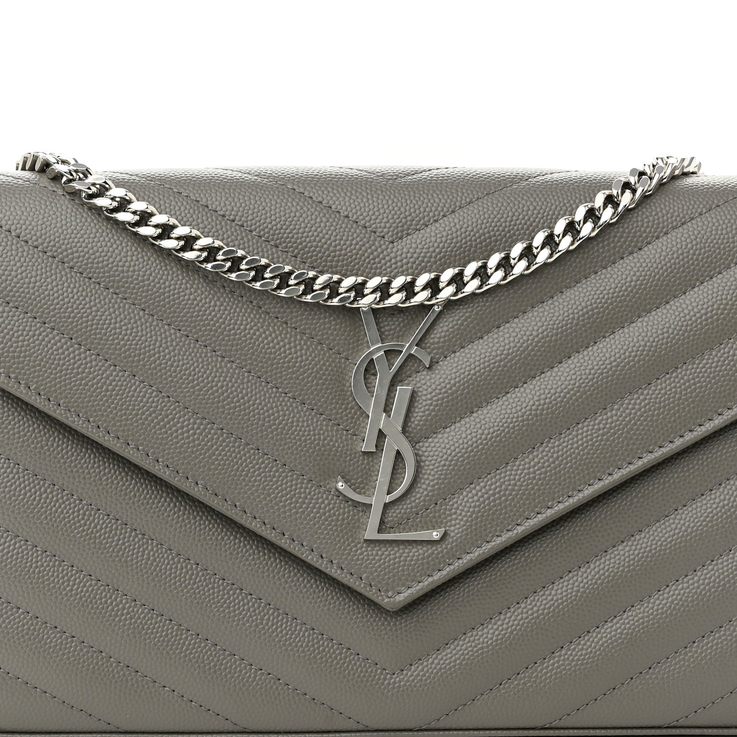Saint Laurent Grain De Poudre Matelasse Chevron Monogram Chain Wallet Asphalt 7 of 9