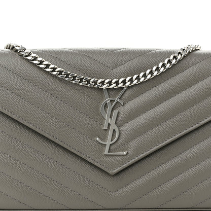 Saint Laurent Grain De Poudre Matelasse Chevron Monogram Chain Wallet Asphalt 7 of 9