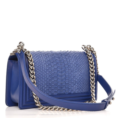 Chanel Matte Python Medium Boy Flap Blue 3 of 12