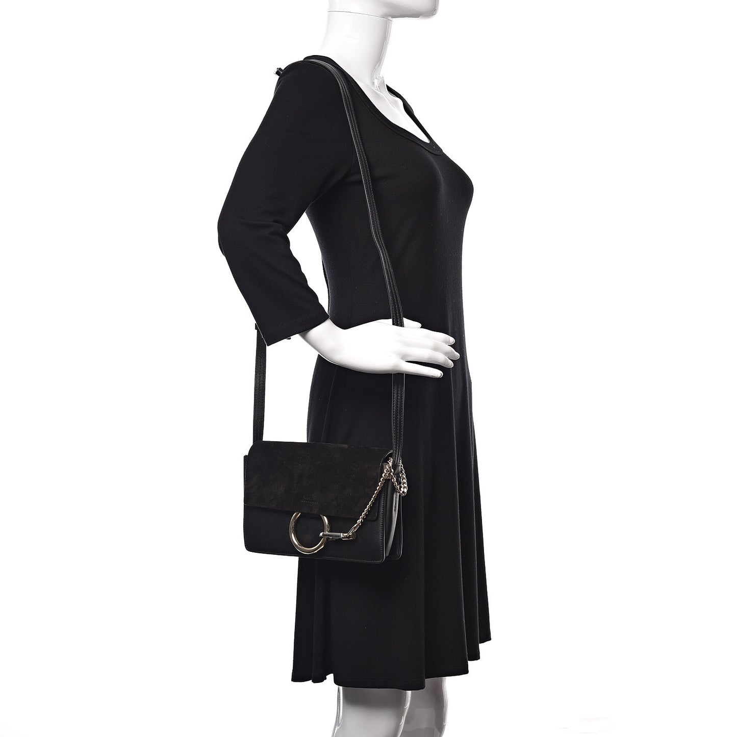 Suede Calfskin Small Faye Shoulder Bag Black