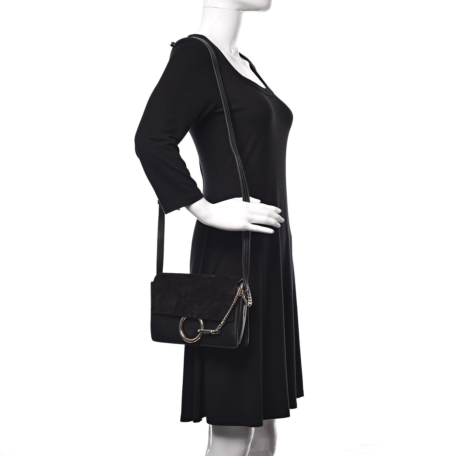 Chloe Suede Calfskin Small Faye Shoulder Bag Black 2 of 10