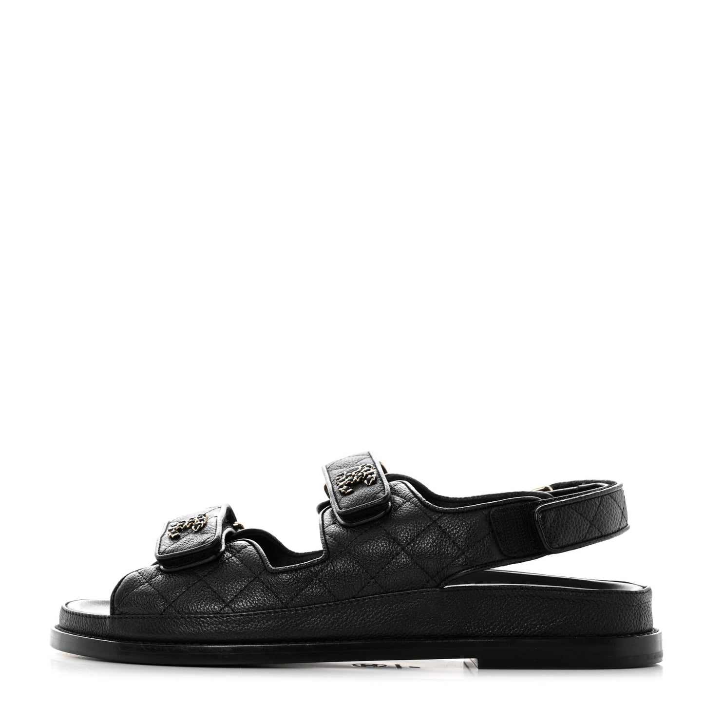 Grained Calfskin Velcro Dad Sandals 39 Black