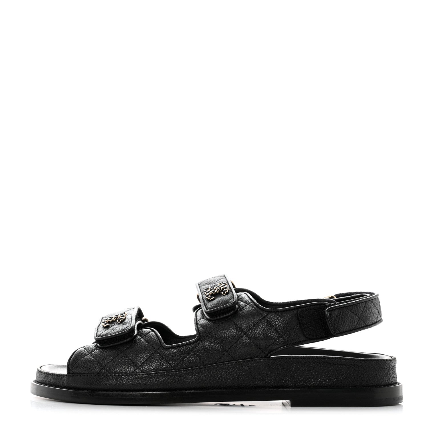 Chanel Grained Calfskin Velcro Dad Sandals 39 Black 1 of 9