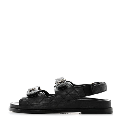 Chanel Grained Calfskin Velcro Dad Sandals 39 Black 1 of 9