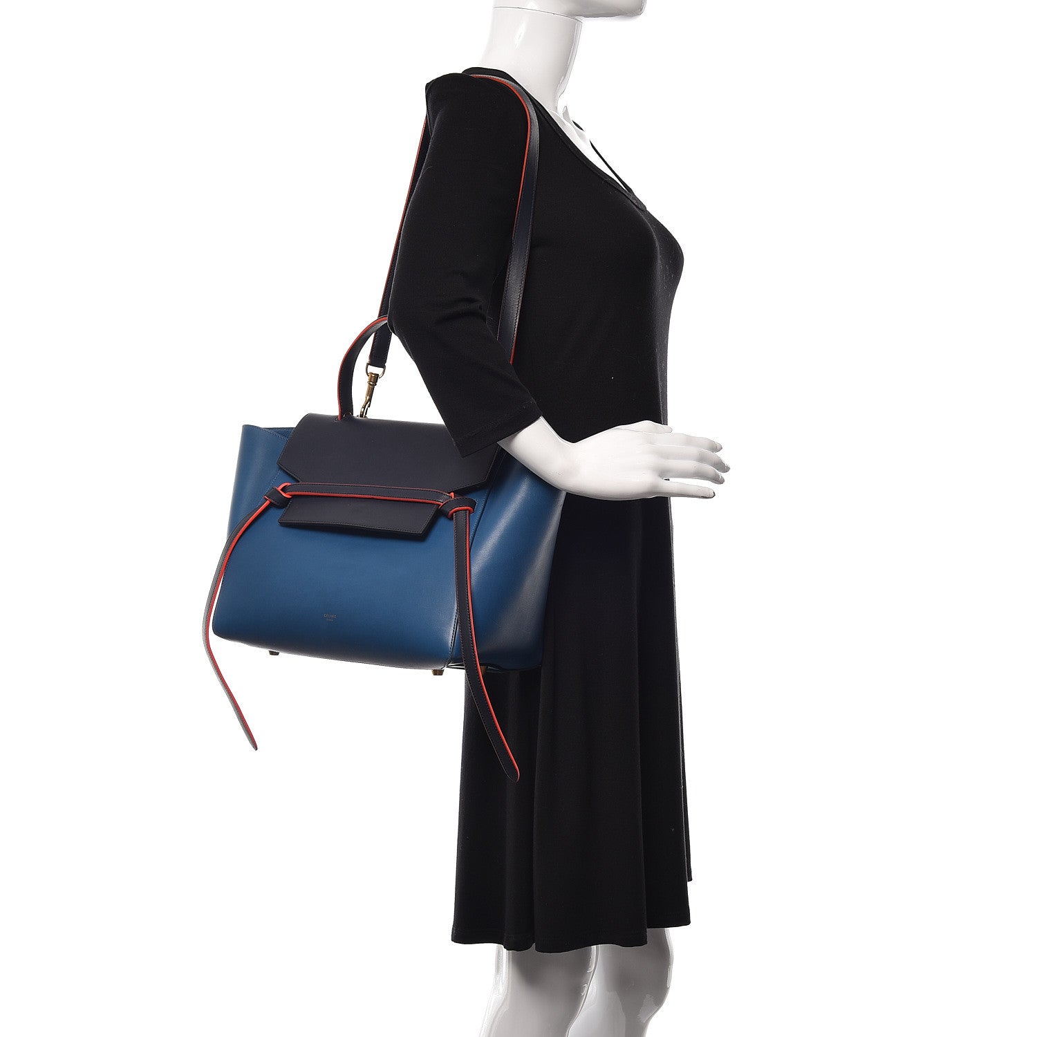 Celine Calfskin Mini Tri-Color Belt Bag Navy Blue 2 of 13