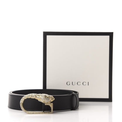 Gucci Moon Calfskin Crystal Tiger Head G Buckle 35mm Belt 90 36 Black 4 of 4