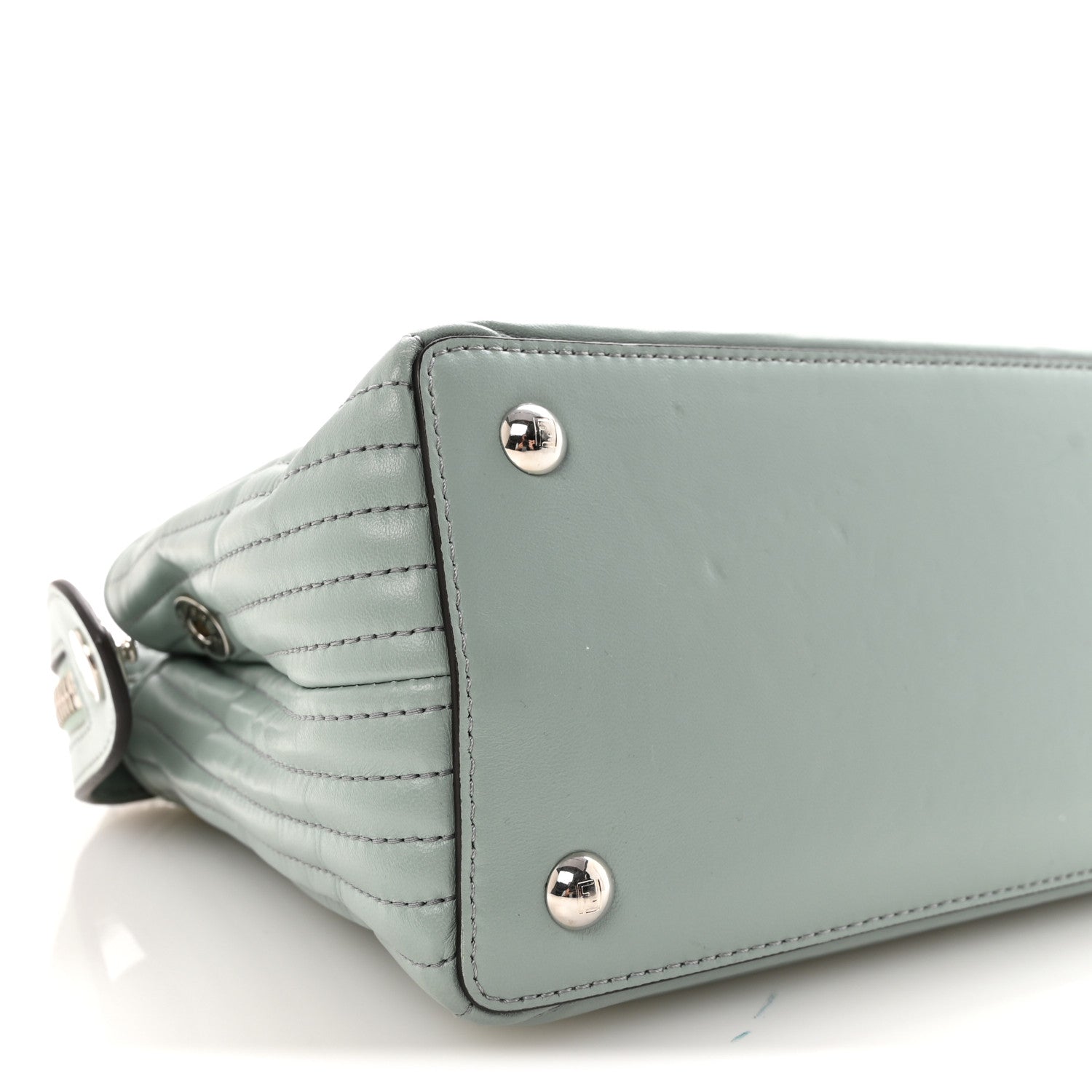 Fendi Shiny Nappa Trapuntata Small DotCom Click Top Handle Chain Satchel Light Blue 8 of 9