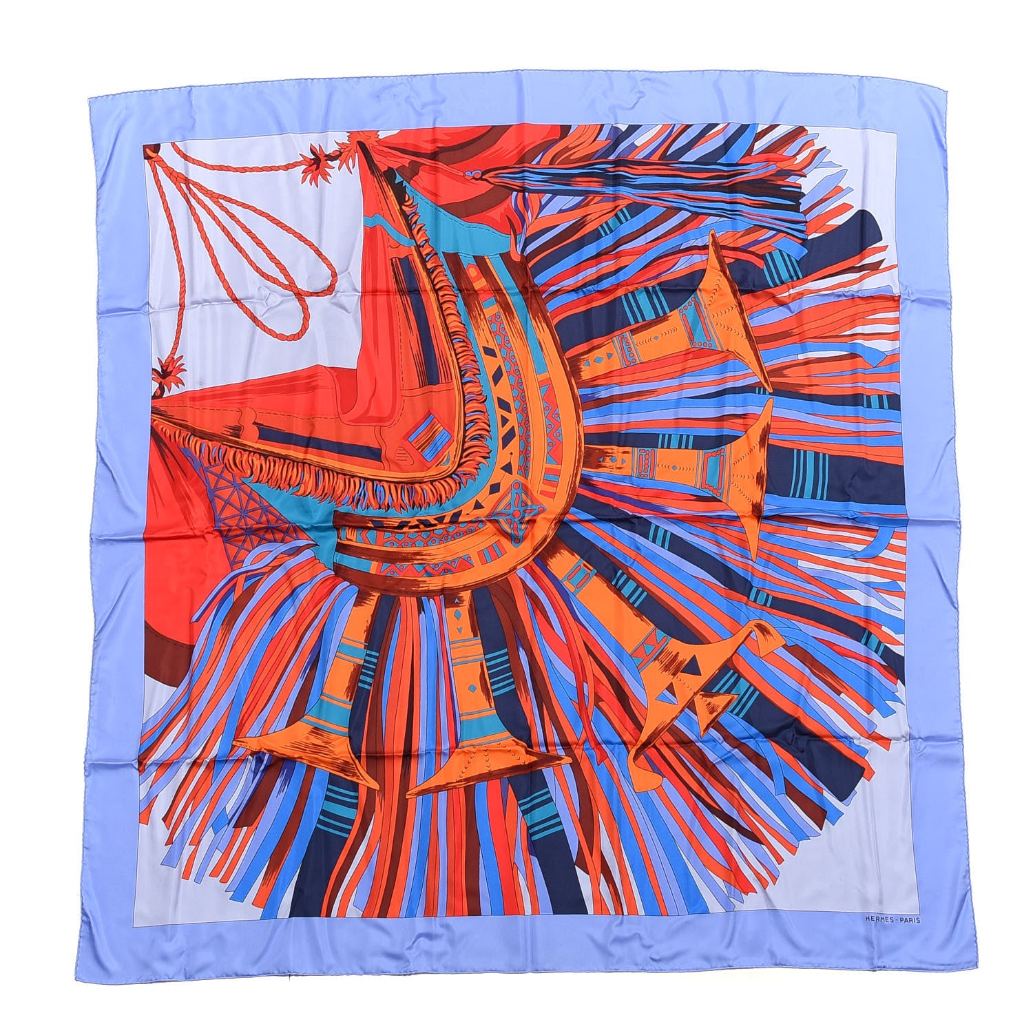 Hermes Silk Cuirs Du Desert II Shawl 140 Lavande Orange Blue 1 of 5