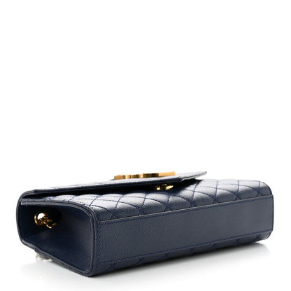 Saint Laurent Grain De Poudre Textured Mixed Matelasse Triquilt Small Monogram Satchel Blue 4 of 10